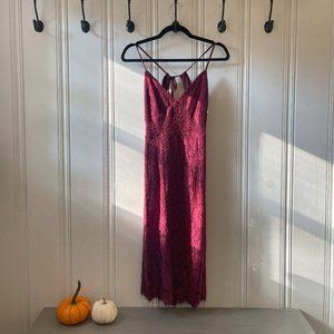 Lulus- Extraordinary Love Burgundy Lace Midi Dress